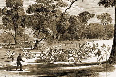 Football in Melbourne c1866 at Richmond Paddock (Yarra Park).