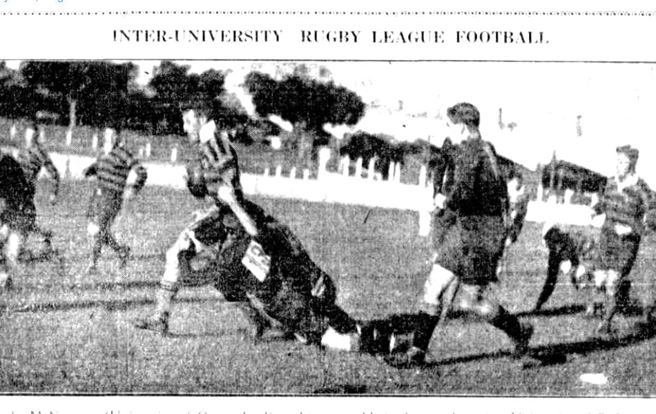 F. McNamara (University of Queensland) making a tackle in the match against University of Sydney.