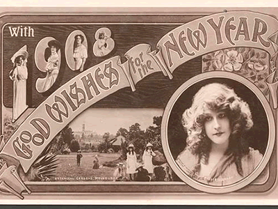 1908, with good wishes for the new year; Nellie Stewart