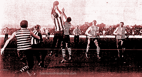 South Melbourne (hoops) vs Collingwood (stripes) in 1896